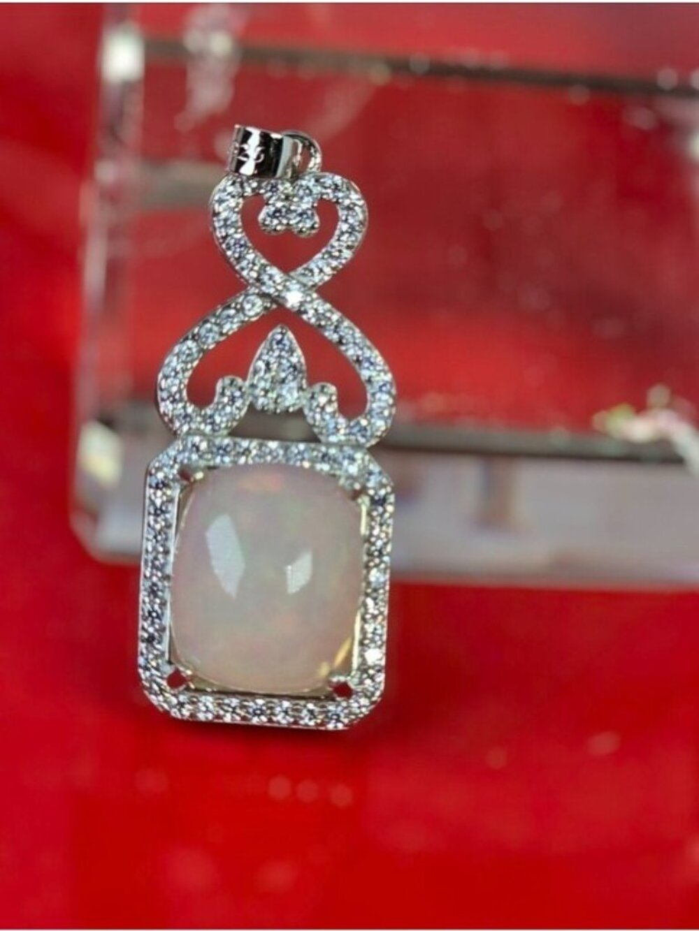 925 Sterling Silver Pendant 1.2x3cm With Natural White Opal & CZ